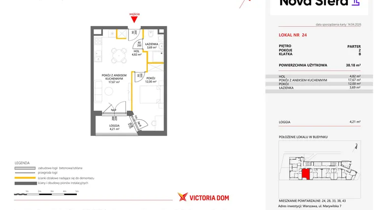 Rzut - Mieszkanie na sprzedaż 2 pokoje o powierzchni 38,1 m² - numer 24 w Miasteczko Nova Sfera 4