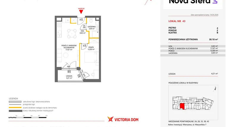 Rzut - Mieszkanie na sprzedaż 2 pokoje o powierzchni 38,18 m² - numer 43 w Miasteczko Nova Sfera 4