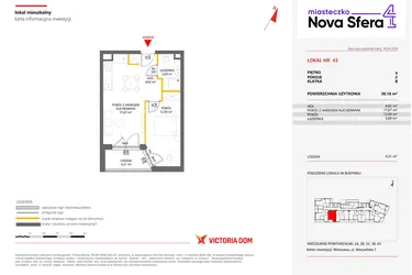 Rzut - Mieszkanie na sprzedaż 2 pokoje o powierzchni 38,18 m² - numer 43 w Miasteczko Nova Sfera 4