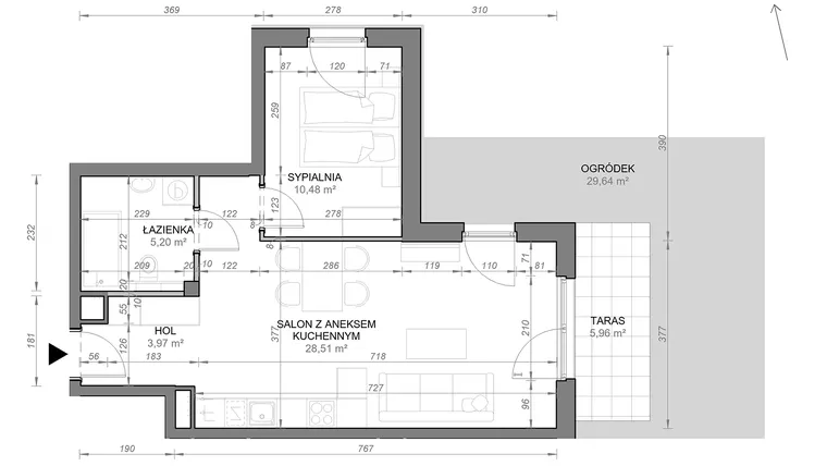 Rzut - Mieszkanie na sprzedaż 2 pokoje o powierzchni 48,16 m² - numer A.0.01 w Zamojska Vita