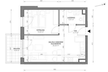 Rzut - Mieszkanie na sprzedaż 2 pokoje o powierzchni 38,24 m² - numer A.0.03 w Zamojska Vita