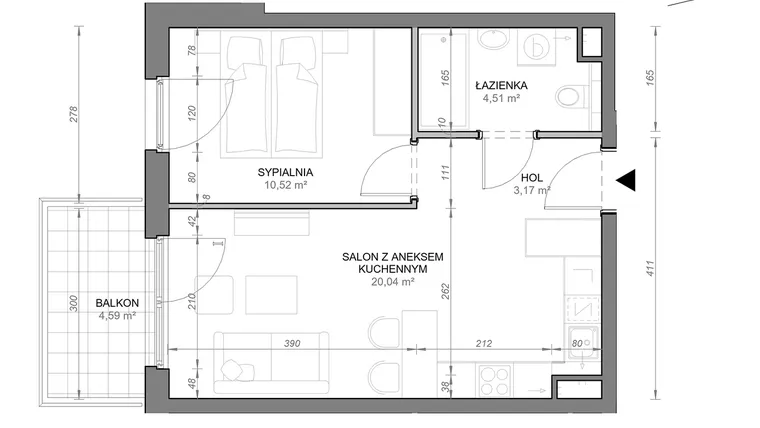 Rzut - Mieszkanie na sprzedaż 2 pokoje o powierzchni 38,24 m² - numer A.0.03 w Zamojska Vita