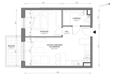 Rzut - Mieszkanie na sprzedaż 2 pokoje o powierzchni 38,49 m² - numer A.1.03 w Zamojska Vita