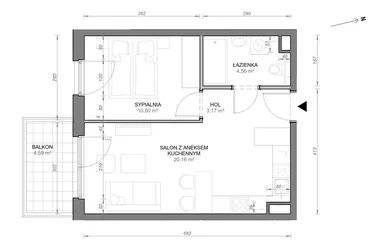 Rzut - Mieszkanie na sprzedaż 2 pokoje o powierzchni 38,49 m² - numer A.2.03 w Zamojska Vita