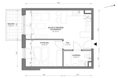 Rzut - Mieszkanie na sprzedaż 2 pokoje o powierzchni 38,49 m² - numer B.1.03 w Zamojska Vita
