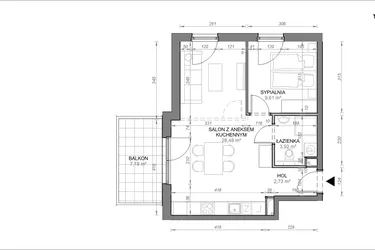 Rzut - Mieszkanie na sprzedaż 2 pokoje o powierzchni 44,74 m² - numer B.2.01 w Zamojska Vita