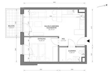 Rzut - Mieszkanie na sprzedaż 2 pokoje o powierzchni 38,49 m² - numer B.2.03 w Zamojska Vita