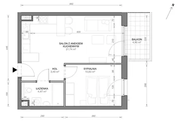 Rzut - Mieszkanie na sprzedaż 2 pokoje o powierzchni 40,53 m² - numer C.0.02 w Zamojska Vita