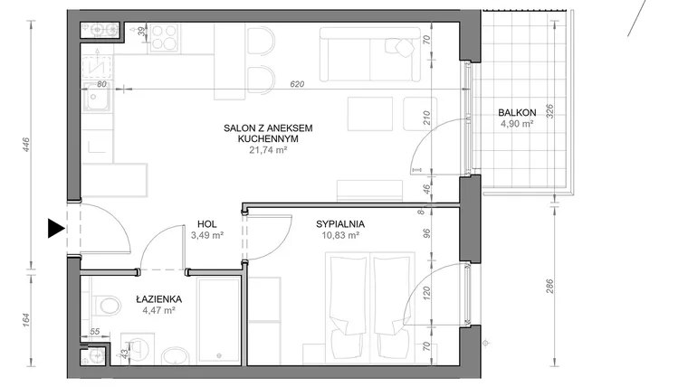 Rzut - Mieszkanie na sprzedaż 2 pokoje o powierzchni 40,53 m² - numer C.0.02 w Zamojska Vita