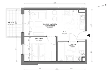 Rzut - Mieszkanie na sprzedaż 2 pokoje o powierzchni 38,22 m² - numer B.0.03 w Zamojska Vita