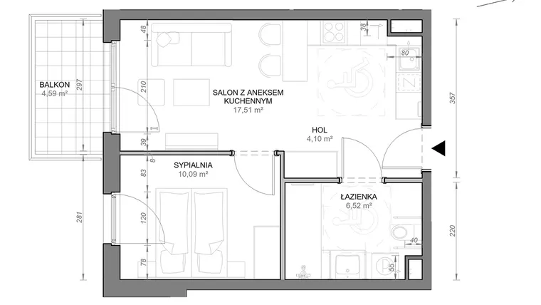 Rzut - Mieszkanie na sprzedaż 2 pokoje o powierzchni 38,22 m² - numer B.0.03 w Zamojska Vita
