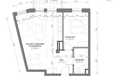 Rzut - Mieszkanie na sprzedaż 2 pokoje o powierzchni 48,08 m² - numer C.0.03 w Zamojska Vita