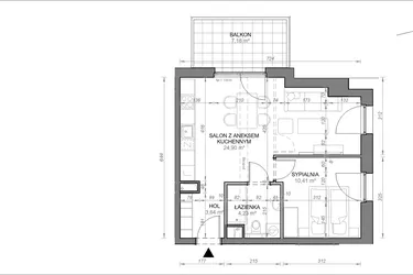 Rzut - Mieszkanie na sprzedaż 2 pokoje o powierzchni 43,18 m² - numer B.3.01 w Zamojska Vita