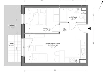 Rzut - Mieszkanie na sprzedaż 2 pokoje o powierzchni 40,55 m² - numer C.0.08 w Zamojska Vita