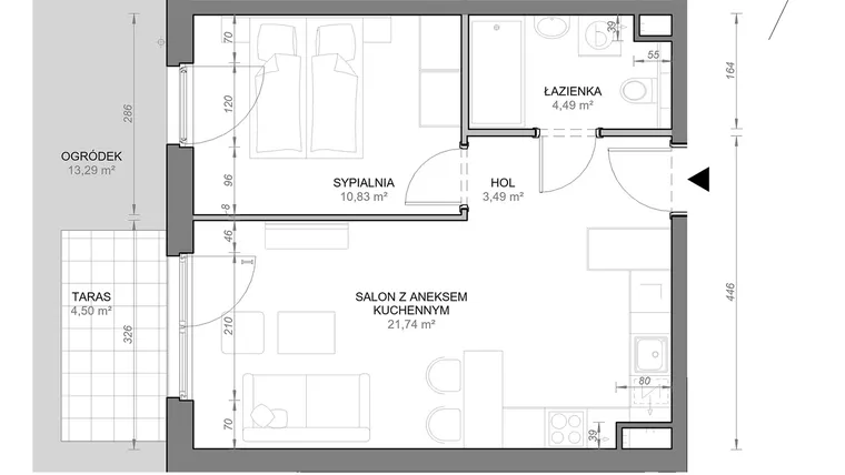 Rzut - Mieszkanie na sprzedaż 2 pokoje o powierzchni 40,55 m² - numer C.0.08 w Zamojska Vita