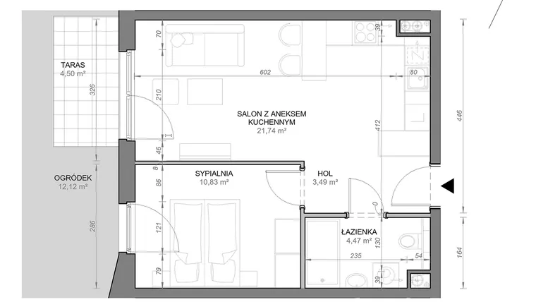 Rzut - Mieszkanie na sprzedaż 2 pokoje o powierzchni 40,53 m² - numer C.0.06 w Zamojska Vita
