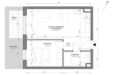 Rzut - Mieszkanie na sprzedaż 2 pokoje o powierzchni 40,55 m² - numer C.0.09 w Zamojska Vita