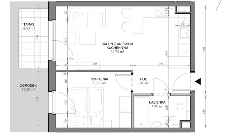 Rzut - Mieszkanie na sprzedaż 2 pokoje o powierzchni 40,55 m² - numer C.0.09 w Zamojska Vita