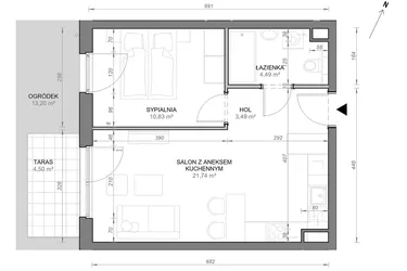 Rzut - Mieszkanie na sprzedaż 2 pokoje o powierzchni 40,55 m² - numer C.0.10 w Zamojska Vita