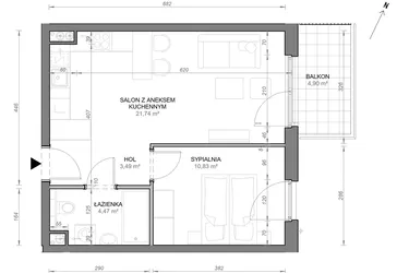 Rzut - Mieszkanie na sprzedaż 2 pokoje o powierzchni 40,53 m² - numer C.1.02 w Zamojska Vita