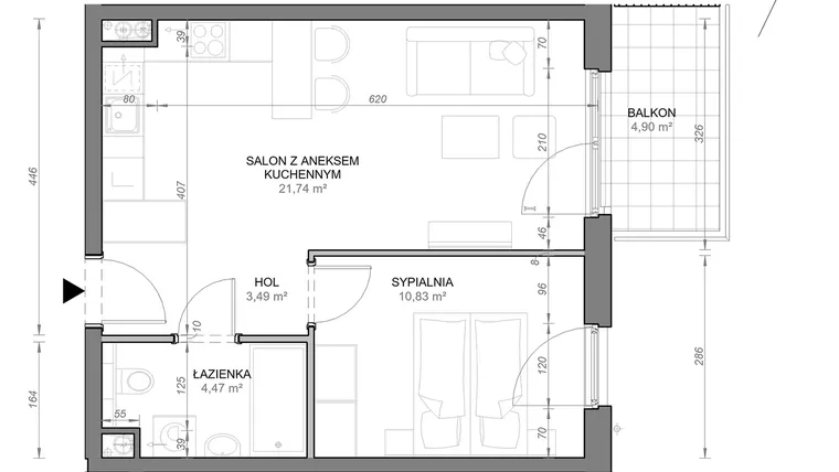 Rzut - Mieszkanie na sprzedaż 2 pokoje o powierzchni 40,53 m² - numer C.1.02 w Zamojska Vita