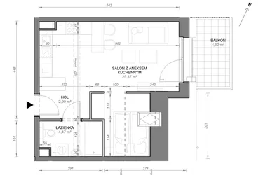 Rzut - Mieszkanie na sprzedaż 1 pokój o powierzchni 32,74 m² - numer C.3.02 w Zamojska Vita