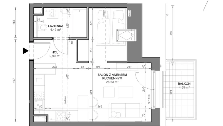 Rzut - Mieszkanie na sprzedaż 1 pokój o powierzchni 33,02 m² - numer C.3.12 w Zamojska Vita