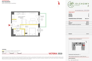 Rzut - Mieszkanie na sprzedaż 2 pokoje o powierzchni 38,85 m² - numer 70 w Olchowy Park II