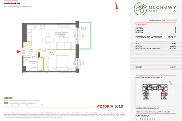 Rzut - Mieszkanie na sprzedaż 2 pokoje o powierzchni 38,78 m² - numer 72 w Olchowy Park II