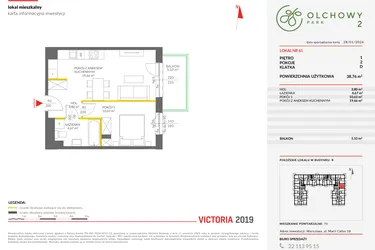 Rzut - Mieszkanie na sprzedaż 2 pokoje o powierzchni 38,78 m² - numer 61 w Olchowy Park II