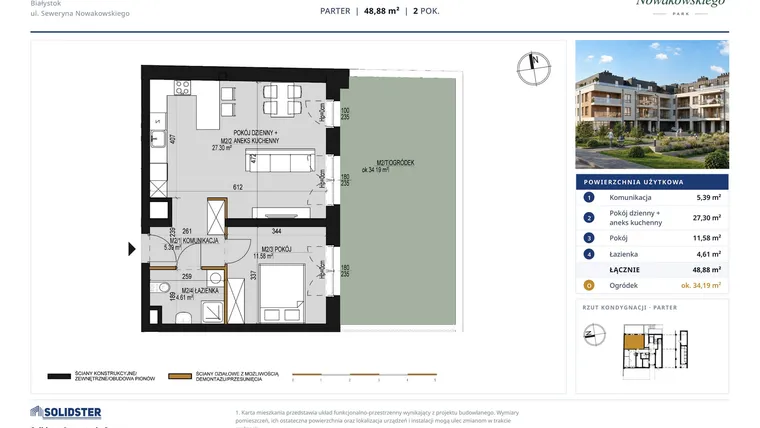 Rzut - Mieszkanie na sprzedaż 2 pokoje o powierzchni 48,88 m² - numer M2 w Nowakowskiego Park