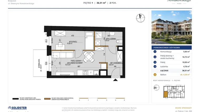 Rzut - Mieszkanie na sprzedaż 2 pokoje o powierzchni 36,51 m² - numer M7 w Nowakowskiego Park