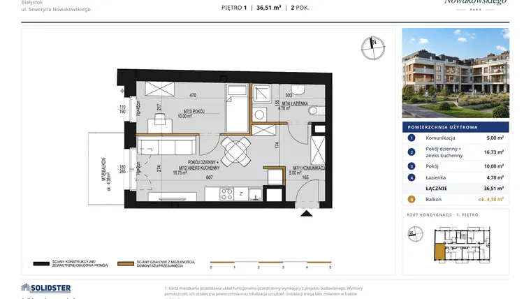 Rzut - Mieszkanie na sprzedaż 2 pokoje o powierzchni 36,51 m² - numer M7 w Nowakowskiego Park