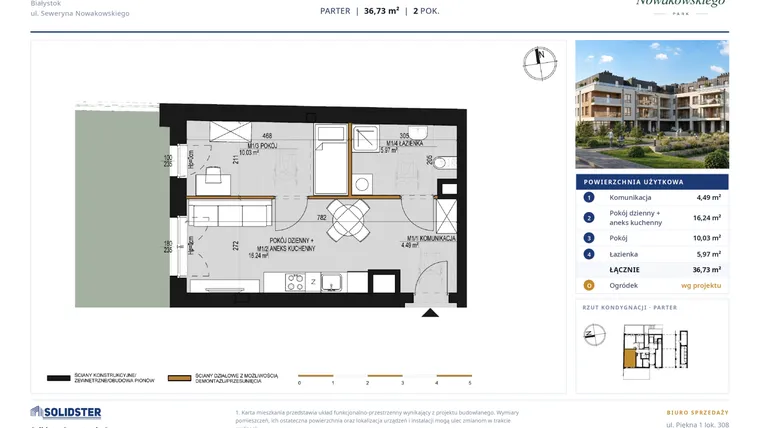 Rzut - Mieszkanie na sprzedaż 2 pokoje o powierzchni 36,73 m² - numer M1 w Nowakowskiego Park