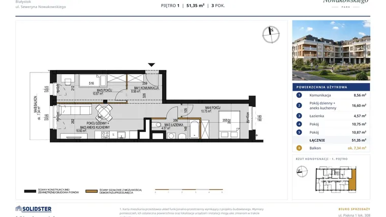 Rzut - Mieszkanie na sprzedaż 3 pokoje o powierzchni 51,35 m² - numer M4 w Nowakowskiego Park