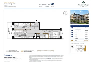 Rzut - Mieszkanie na sprzedaż 3 pokoje o powierzchni 51,35 m² - numer M4 w Nowakowskiego Park