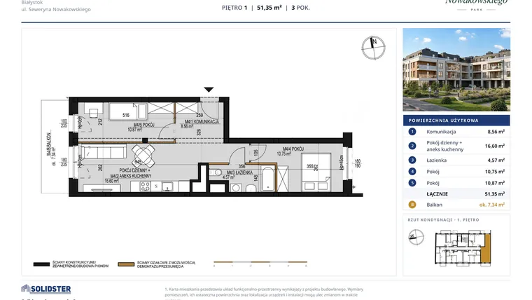 Rzut - Mieszkanie na sprzedaż 3 pokoje o powierzchni 51,35 m² - numer M4 w Nowakowskiego Park