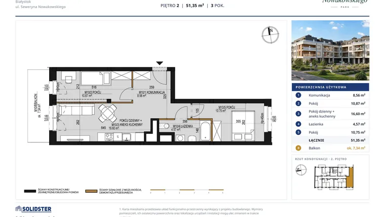 Rzut - Mieszkanie na sprzedaż 3 pokoje o powierzchni 51,35 m² - numer M10 w Nowakowskiego Park