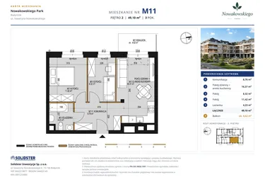 Rzut - Mieszkanie na sprzedaż 3 pokoje o powierzchni 49,1 m² - numer M11 w Nowakowskiego Park