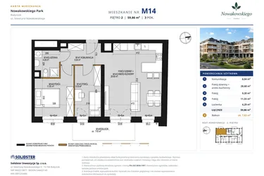 Rzut - Mieszkanie na sprzedaż 3 pokoje o powierzchni 59,86 m² - numer M14 w Nowakowskiego Park
