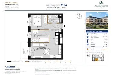 Rzut - Mieszkanie na sprzedaż 3 pokoje o powierzchni 46,15 m² - numer M12 w Nowakowskiego Park
