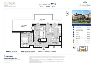 Rzut - Mieszkanie na sprzedaż 3 pokoje o powierzchni 50,84 m² - numer M16 w Nowakowskiego Park