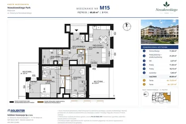 Rzut - Mieszkanie na sprzedaż 3 pokoje o powierzchni 69,69 m² - numer M15 w Nowakowskiego Park
