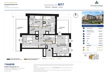 Rzut - Mieszkanie na sprzedaż 4 pokoje o powierzchni 73,14 m² - numer M17 w Nowakowskiego Park