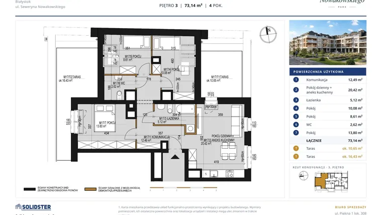 Rzut - Mieszkanie na sprzedaż 4 pokoje o powierzchni 73,14 m² - numer M17 w Nowakowskiego Park