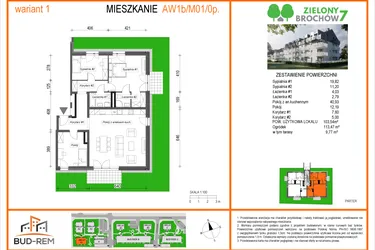 Rzut - Mieszkanie na sprzedaż 4 pokoje o powierzchni 103,54 m² - numer W2/M02/0P w Zielony Brochów 7 - etap A