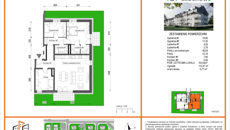 Rzut - Mieszkanie na sprzedaż 4 pokoje o powierzchni 103,54 m² - numer W3/M02/0P w Zielony Brochów 7 - etap A