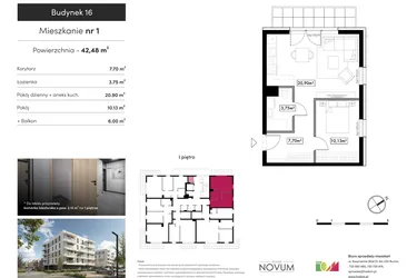 Rzut - Mieszkanie na sprzedaż 2 pokoje o powierzchni 42,48 m² - numer B16.M1 w Novum Rumia - bud. 16