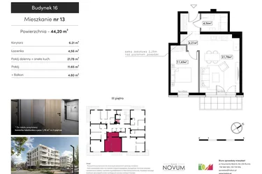 Rzut - Mieszkanie na sprzedaż 2 pokoje o powierzchni 44,2 m² - numer B16.M13 w Novum Rumia - bud. 16