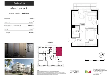 Rzut - Mieszkanie na sprzedaż 2 pokoje o powierzchni 42,48 m² - numer B16.M11 w Novum Rumia - bud. 16